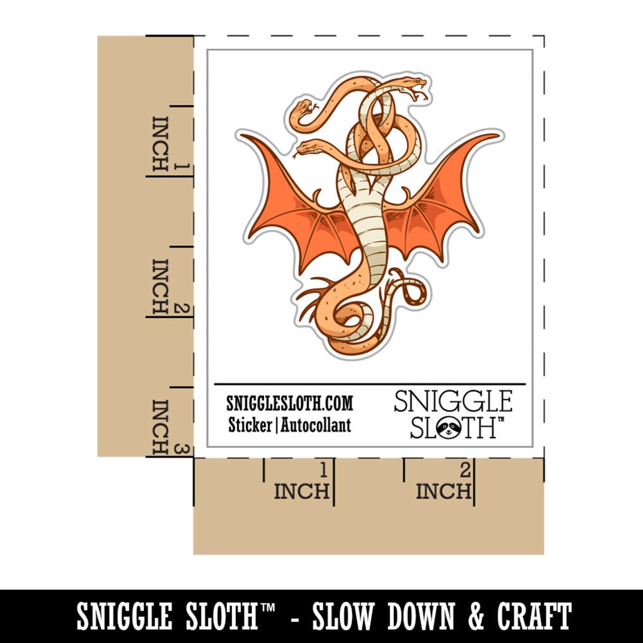 Water Bottle Sticker Set Winged Hydra Three Headed Snake Serpent Cute Waterproof Vinyl Stickers Pack Decal, Skateboard, Laptop, Car, Window, Bumper - 5 Pack